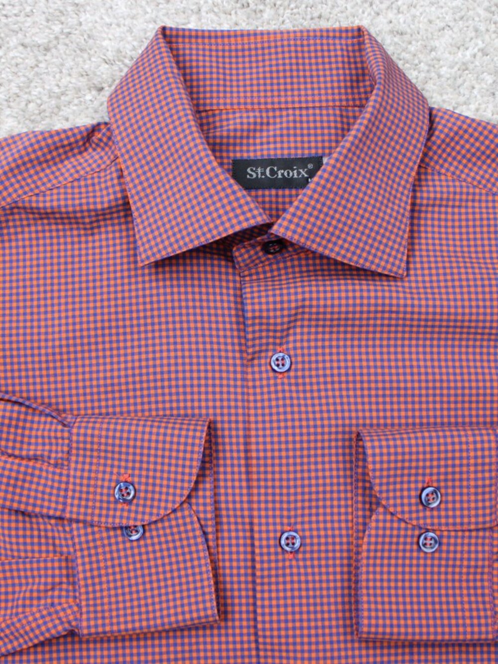 St. Croix Shirt Mens Medium Red/Blue Check Cotton/Microfiber Stretch Long Sleeve